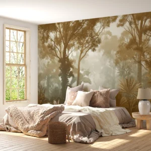 Papier peint forêt tropicale vintage sépia ambiance jungle mystérieuse