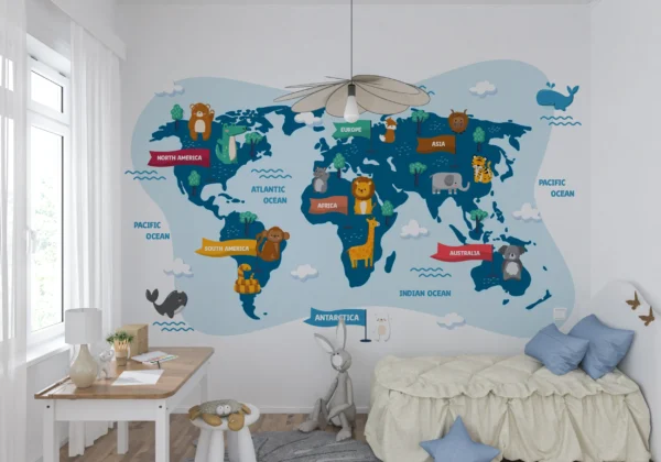 Papier Peint Vintage Carte du Monde Élégante – Main