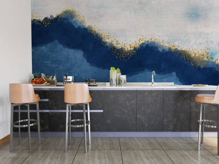 Papier Peint Abstrait Aquatique Bleu Marine – Main