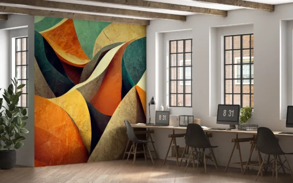 Papier Peint Abstrait Ondulant aux Tons Chauds et Végétaux – Gallery