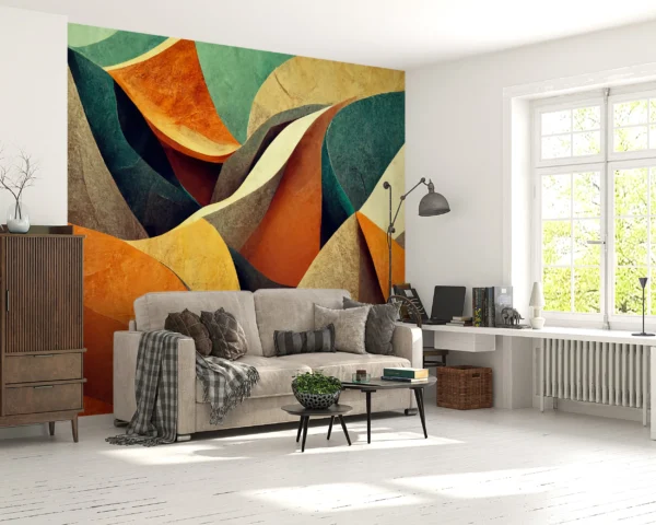 Papier Peint Abstrait Ondulant aux Tons Chauds et Végétaux – Gallery