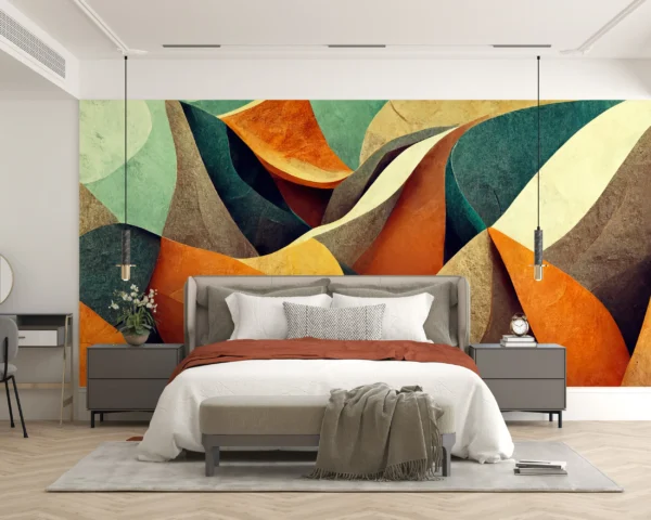 Papier Peint Abstrait Ondulant aux Tons Chauds et Végétaux – Gallery