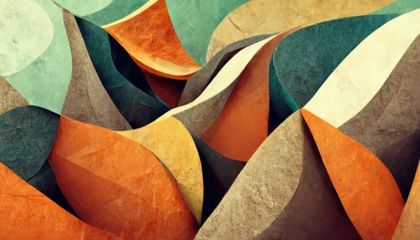 Papier Peint Abstrait Ondulant aux Tons Chauds et Végétaux – Wallpaper