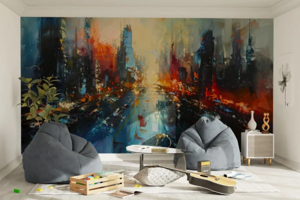 Papier Peint Abstrait Urbain aux Éclaboussures Colorées Dynamiques – Gallery