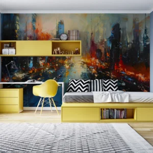 Papier Peint Abstrait Urbain aux Éclaboussures Colorées Dynamiques