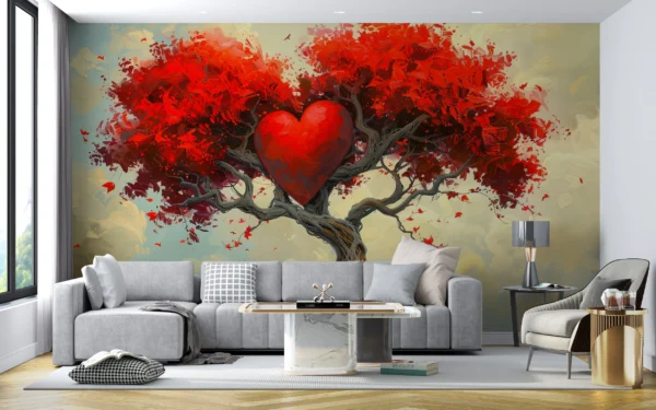Arbre Coeur Rouge Romantique sur Paysage Désertique Artistique – Gallery