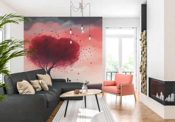 Arbre romantique aux feuilles cœur rose et rouge nuageux – Gallery