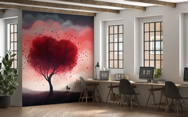 Arbre romantique aux feuilles cœur rose et rouge nuageux – Gallery