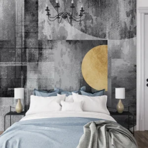 Papier Peint Abstrait Géométrique Doré sur Texture Grunge Industrielle