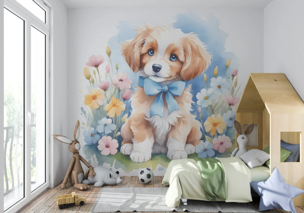 Papier Peint Art Déco Floral Bleu Marine Élégant - Main - AURAMUR Papier Peint Art Déco Floral Bleu Marine Élégant – Main