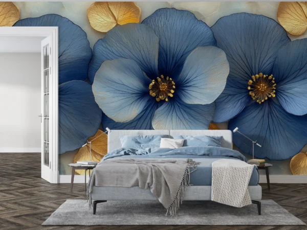 Papier Peint Art Déco Géométrique Bleu Marine Or – Gallery