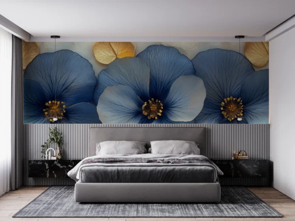 Papier Peint Art Déco Géométrique Bleu Marine Or – Main