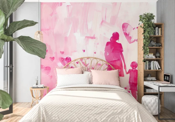 Papier peint artistique mère enfant cœurs roses tendresse familiale – Gallery