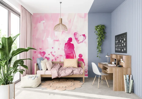 Papier peint artistique mère enfant cœurs roses tendresse familiale – Gallery
