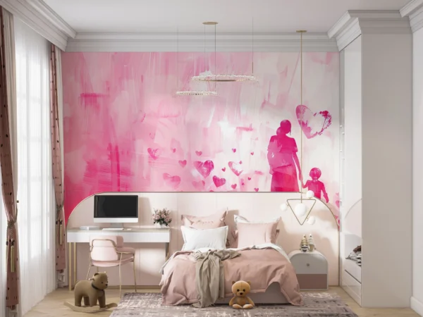 Papier peint artistique mère enfant cœurs roses tendresse familiale – Gallery