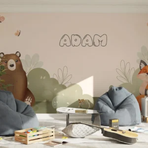 Papier peint enfant forêt enchantée avec ours et renard