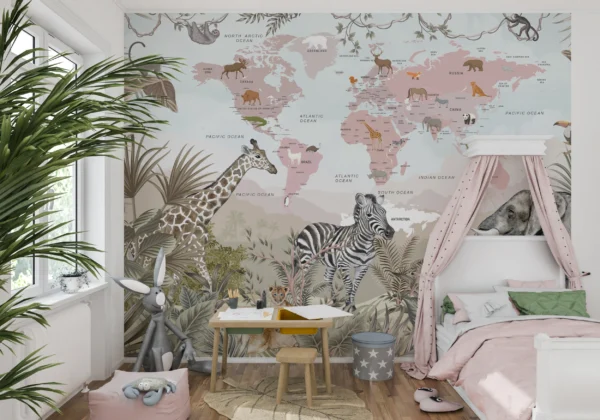 Papier Peint Carte du Monde Safari aux Animaux Exotiques – Gallery