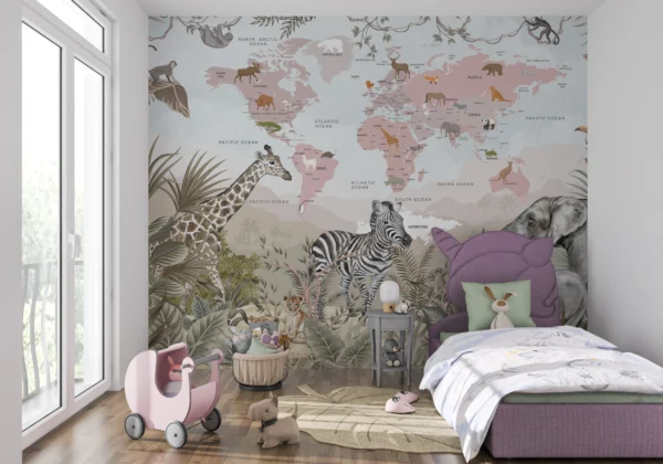 Papier Peint Carte du Monde Safari aux Animaux Exotiques – Gallery