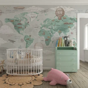 Papier peint carte du monde vintage exploration aventure décorative