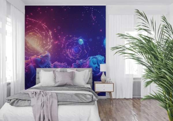 Papier Peint Cosmique Abstrait Galaxie Bleue et Violette Surréaliste – Gallery