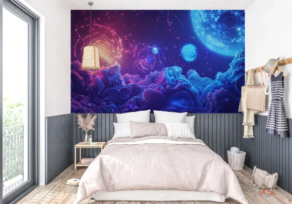 Papier Peint Cosmique Abstrait Galaxie Bleue et Violette Surréaliste – Gallery