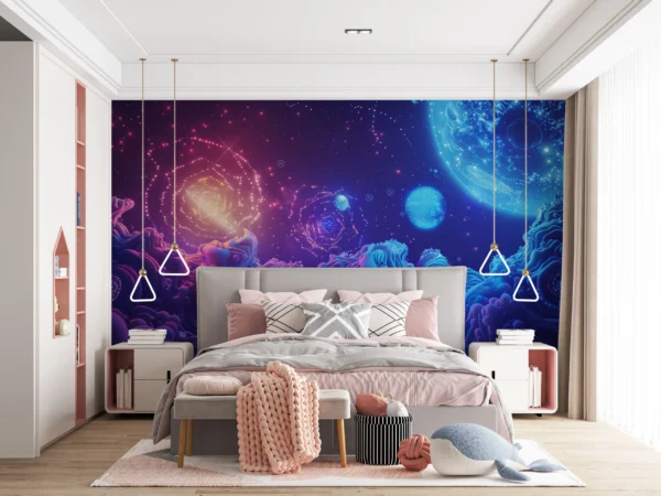 Papier Peint Cosmique Abstrait Galaxie Bleue et Violette Surréaliste – Gallery