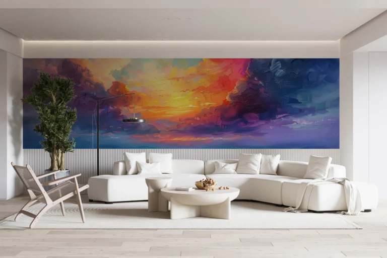 Coucher de soleil vibrant dans nuages colorés style impressionniste – Main