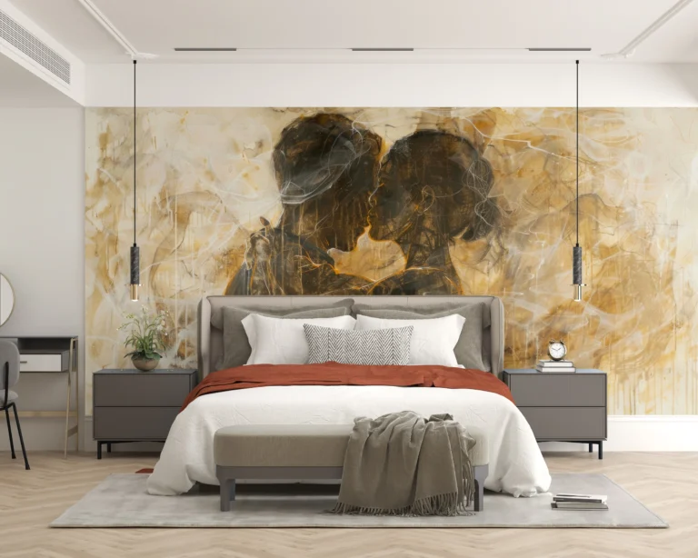 Couple Enlacé Abstrait Tons Dorés et Ocre Romantique – Main