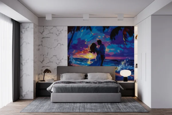 Couple romantique coucher de soleil tropical plage palmiers – Gallery