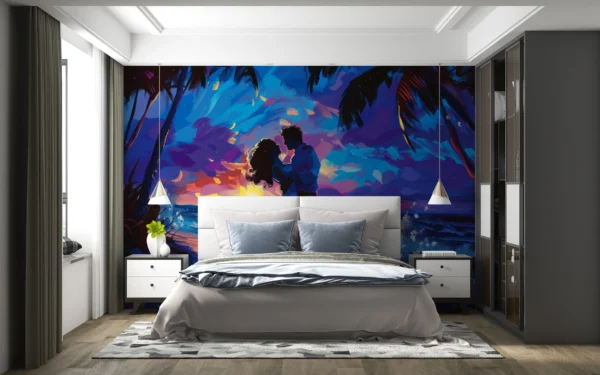 Couple romantique coucher de soleil tropical plage palmiers – Gallery