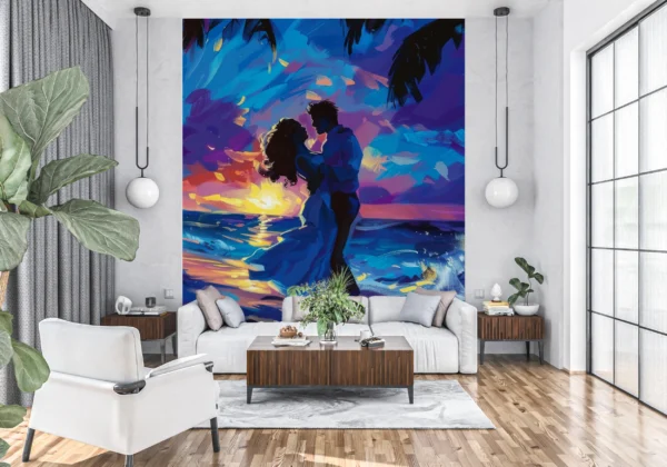Couple romantique coucher de soleil tropical plage palmiers – Gallery