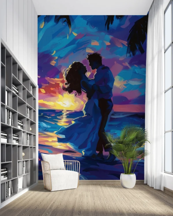 Couple romantique coucher de soleil tropical plage palmiers – Gallery