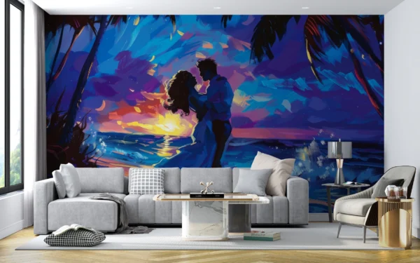 Couple romantique coucher de soleil tropical plage palmiers – Main
