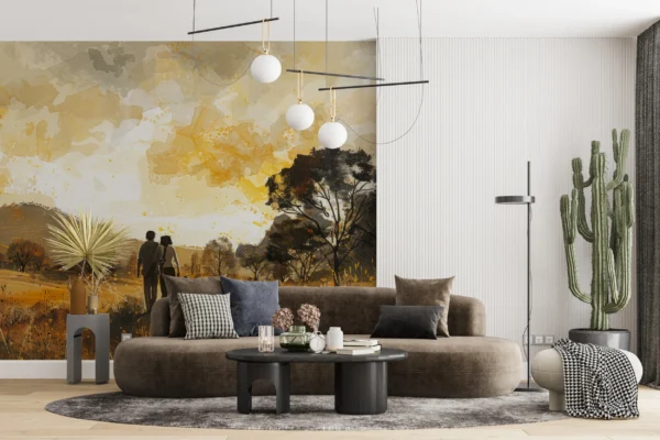 Papier peint famille silhouette coucher de soleil paysage automnal – Gallery