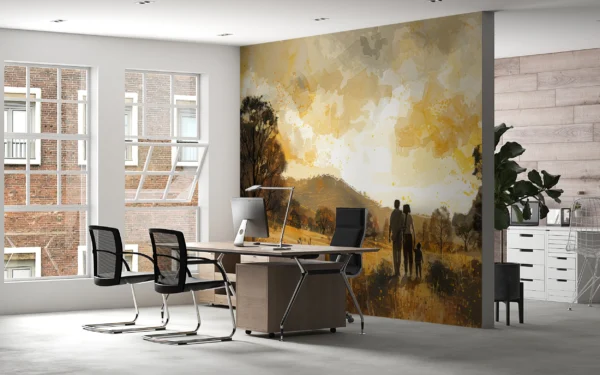 Papier peint famille silhouette coucher de soleil paysage automnal – Gallery