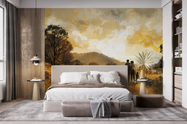 Papier peint famille silhouette coucher de soleil paysage automnal – Gallery
