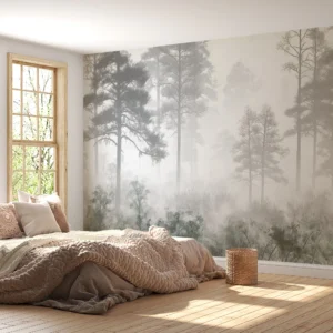 Papier Peint Forêt Brumeuse Noir et Blanc Nature Zen