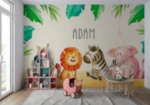 Papier Peint Feuillage Organique Beige Kaki – Main