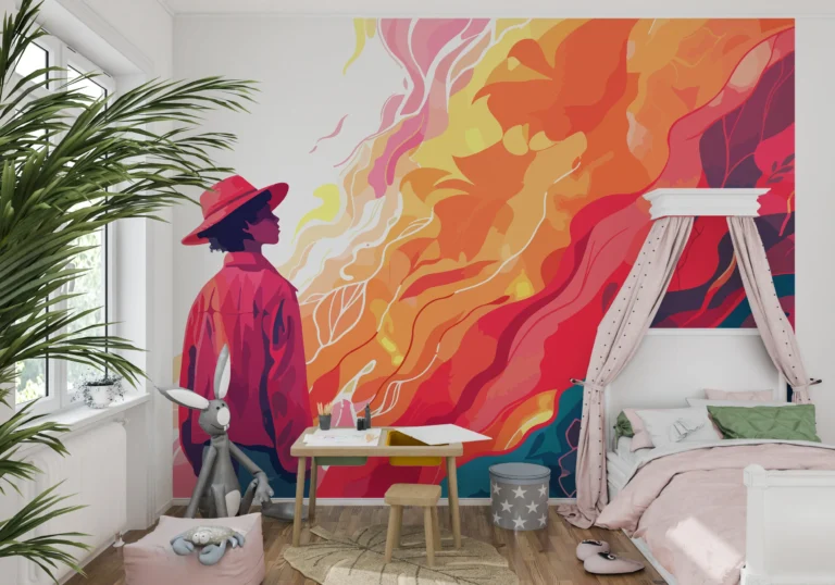Papier Peint Artistique Flammes Colorées Silhouette Contemporaine Moderne – Main