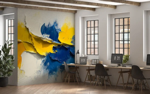 Papier Peint Floral Art Déco Bleu Doré Élégant – Gallery