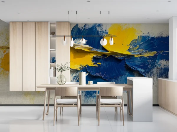 Papier Peint Floral Art Déco Bleu Doré Élégant – Gallery