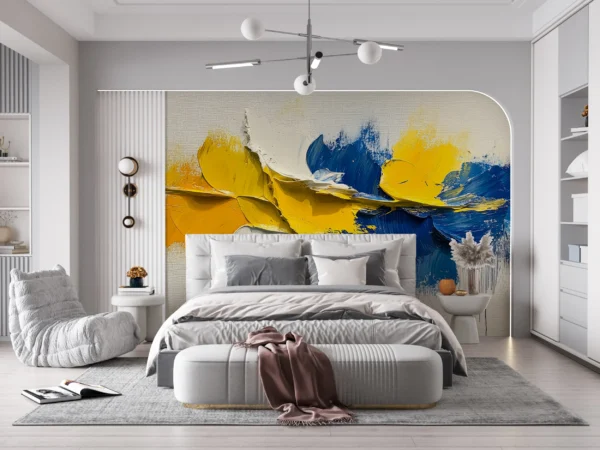 Papier Peint Floral Art Déco Bleu Doré Élégant – Gallery