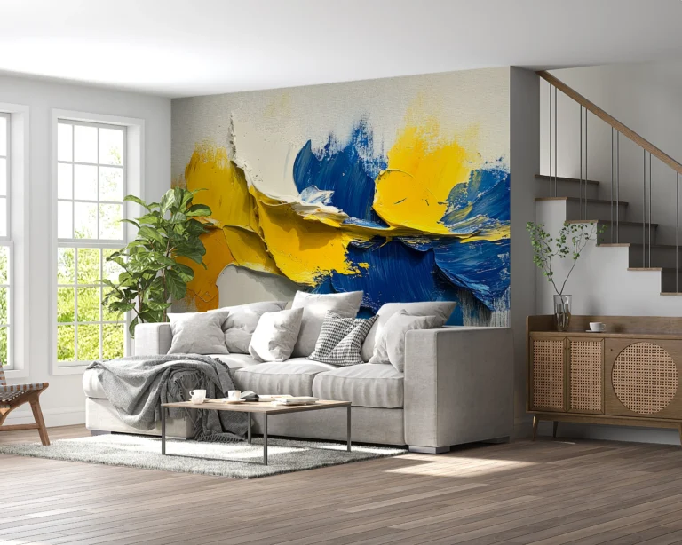 Papier Peint Floral Art Déco Bleu Doré Élégant – Main