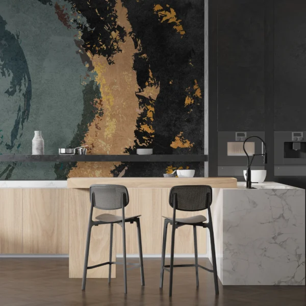 Papier Peint Floral Art Déco Bleu Marine Doré – Gallery