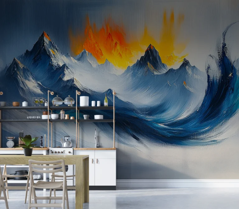 Papier Peint Floral Art Déco Bleu Pétrole Doré – Main