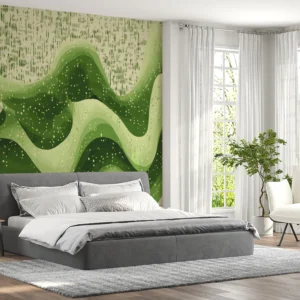 Papier peint vagues ondulantes vertes effet textile naturel