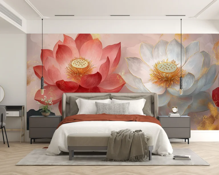 Papier Peint Floral Minimaliste Vert d’Eau – Main