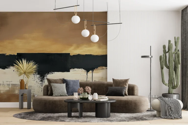 Papier Peint Floral Moderne Bleu Indigo Apaisant – Main