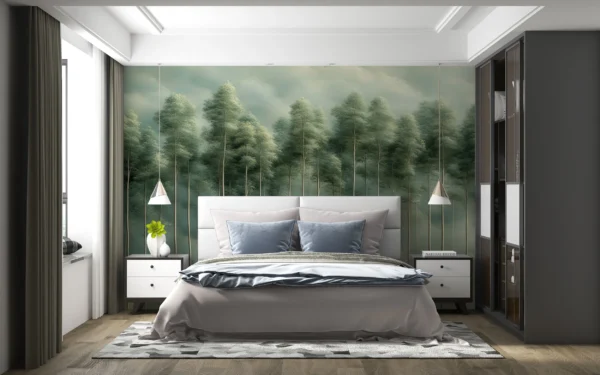 Papier Peint Floral Scandinave Vert Sauge Élégant – Gallery