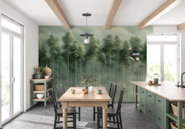 Papier Peint Floral Scandinave Vert Sauge Élégant – Gallery